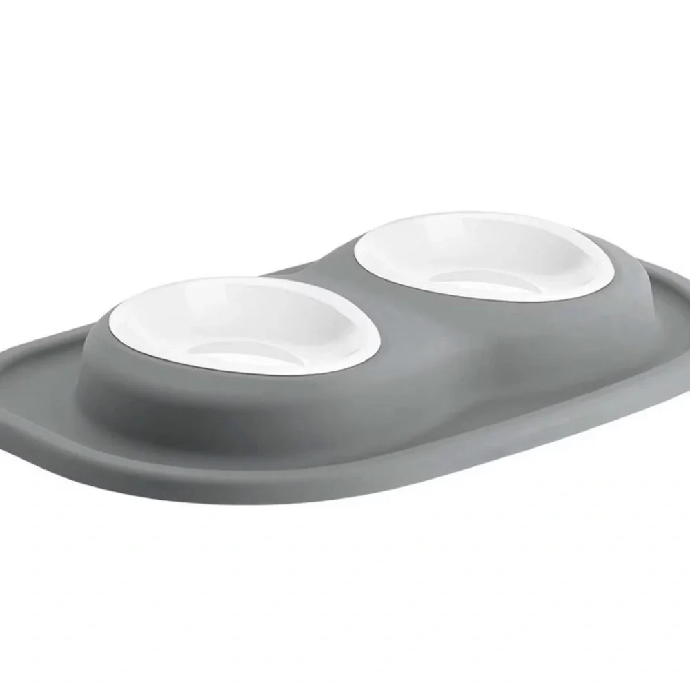 WeatherTech  Pet Comfort Feeding Bowl Gray & White Double “Dog or Cat”